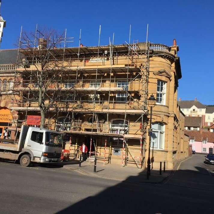 Scaffolding on a listed building in Somerset